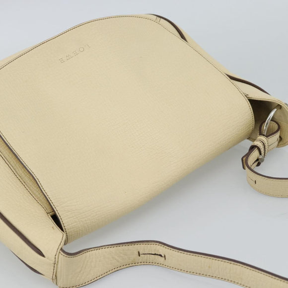 LOEWE Shoulder Bag Leather Ivory Silver Auth bs35516