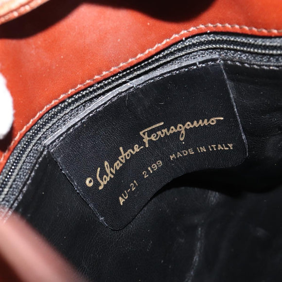 Salvatore Ferragamo Purse Shoulder Bag PVC Leather Brown Gold Auth bs35519A