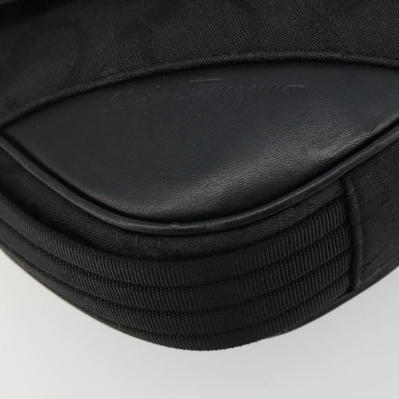 Salvatore Ferragamo Gancini Shoulder Bag Canvas Black Silver Auth bs35520