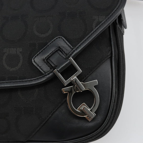 Salvatore Ferragamo Gancini Shoulder Bag Canvas Black Silver Auth bs35520