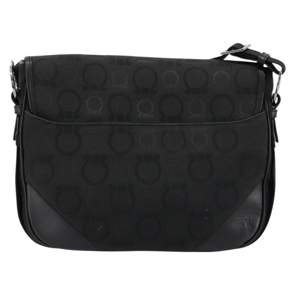 Salvatore Ferragamo Gancini Shoulder Bag Canvas Black Silver Auth bs35520