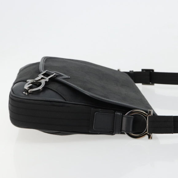 Salvatore Ferragamo Gancini Shoulder Bag Canvas Black Silver Auth bs35520