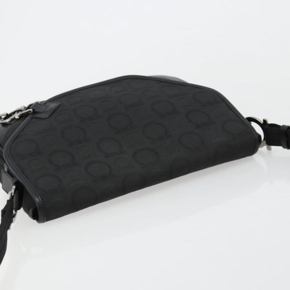 Salvatore Ferragamo Gancini Shoulder Bag Canvas Black Silver Auth bs35520