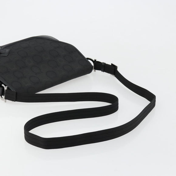 Salvatore Ferragamo Gancini Shoulder Bag Canvas Black Silver Auth bs35520