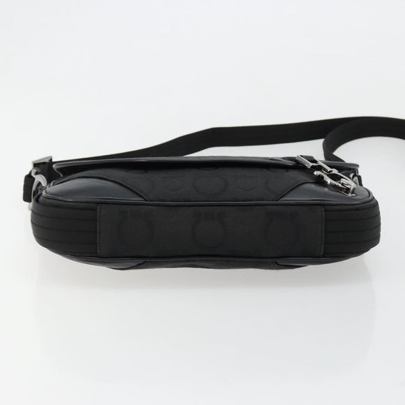 Salvatore Ferragamo Gancini Shoulder Bag Canvas Black Silver Auth bs35520