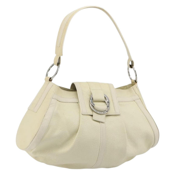BVLGARI Shoulder Bag Leather Ivory Silver Auth bs35521