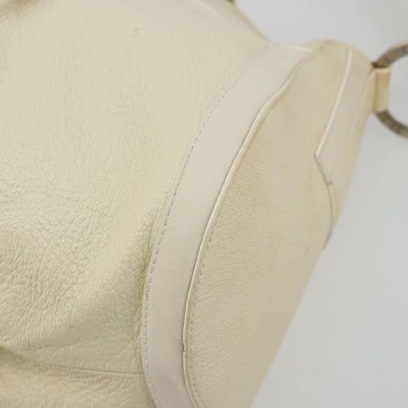 BVLGARI Shoulder Bag Leather Ivory Silver Auth bs35521