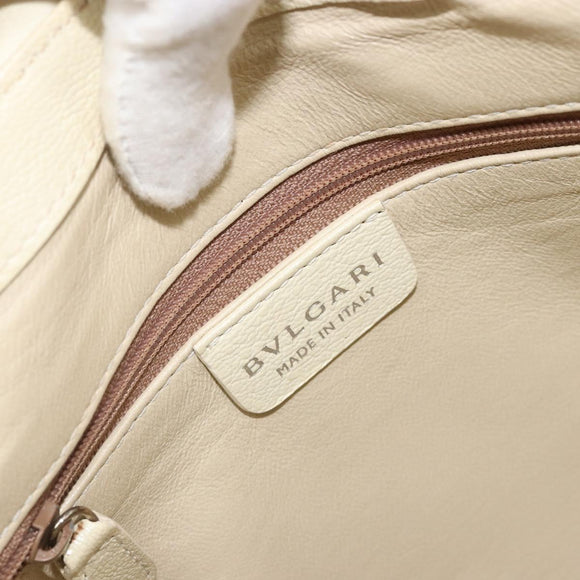 BVLGARI Shoulder Bag Leather Ivory Silver Auth bs35521