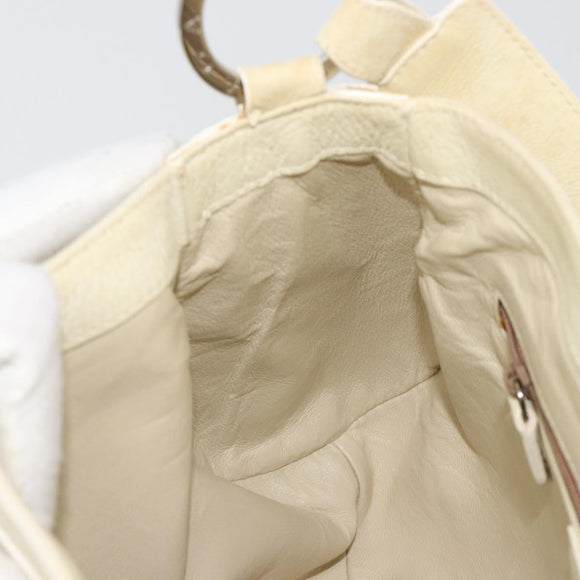 BVLGARI Shoulder Bag Leather Ivory Silver Auth bs35521