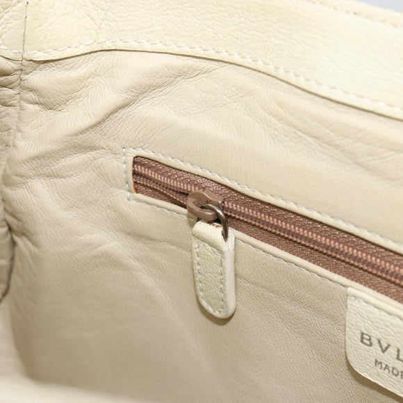 BVLGARI Shoulder Bag Leather Ivory Silver Auth bs35521