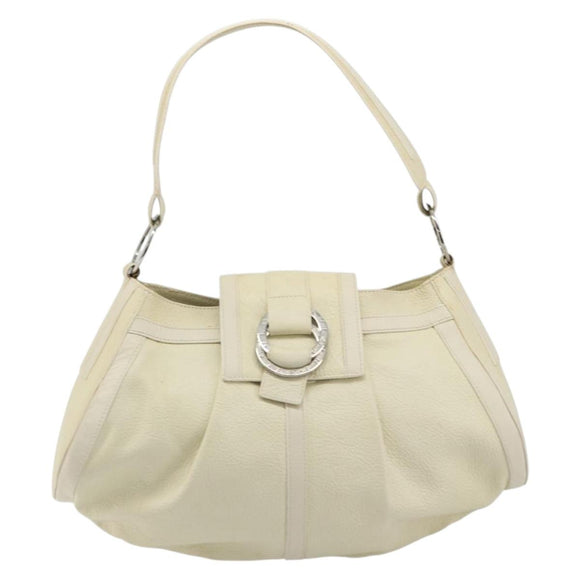 BVLGARI Shoulder Bag Leather Ivory Silver Auth bs35521