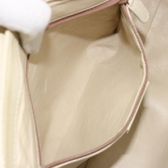 BVLGARI Shoulder Bag Leather Ivory Silver Auth bs35521