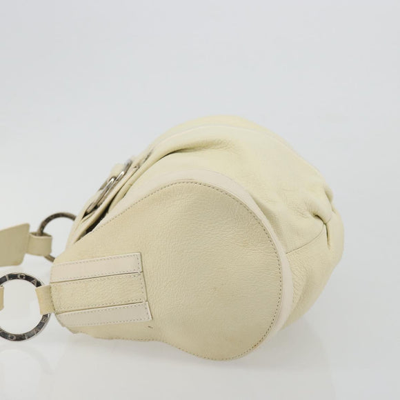 BVLGARI Shoulder Bag Leather Ivory Silver Auth bs35521