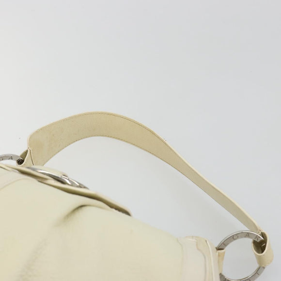 BVLGARI Shoulder Bag Leather Ivory Silver Auth bs35521