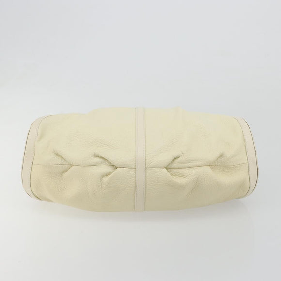 BVLGARI Shoulder Bag Leather Ivory Silver Auth bs35521
