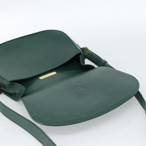 CARTIER Must Line Shoulder Bag Leather Green Gold Auth bs35522