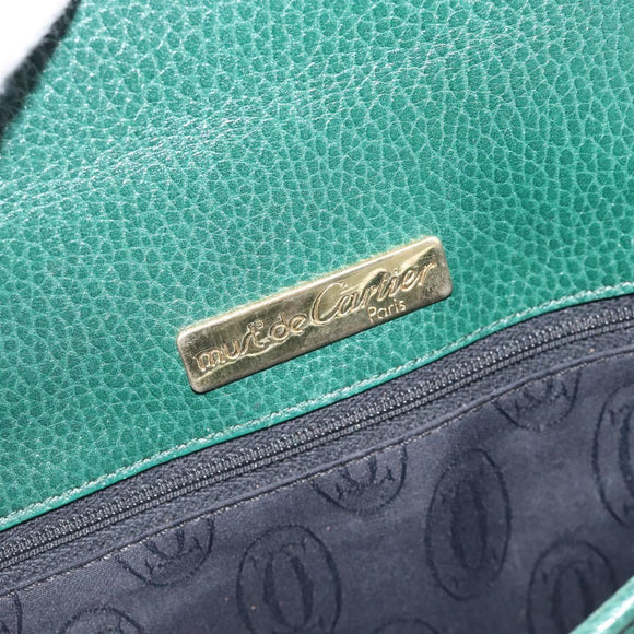 CARTIER Must Line Shoulder Bag Leather Green Gold Auth bs35522