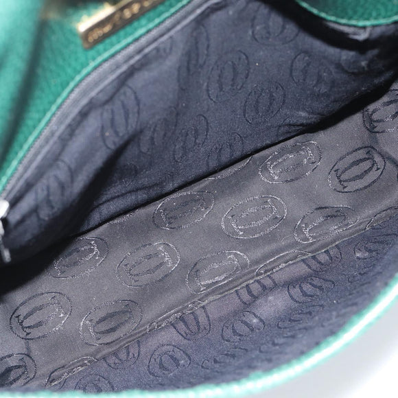 CARTIER Must Line Shoulder Bag Leather Green Gold Auth bs35522