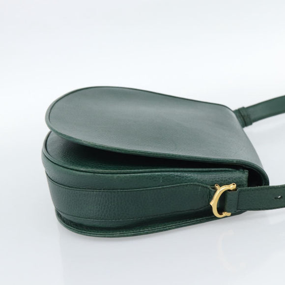 CARTIER Must Line Shoulder Bag Leather Green Gold Auth bs35522