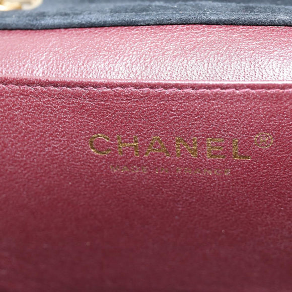 CHANEL Choco Bar Shoulder Bag Suede Black Gold CC Auth bs35523V