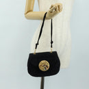 CHANEL Choco Bar Shoulder Bag Suede Black Gold CC Auth bs35523V-24