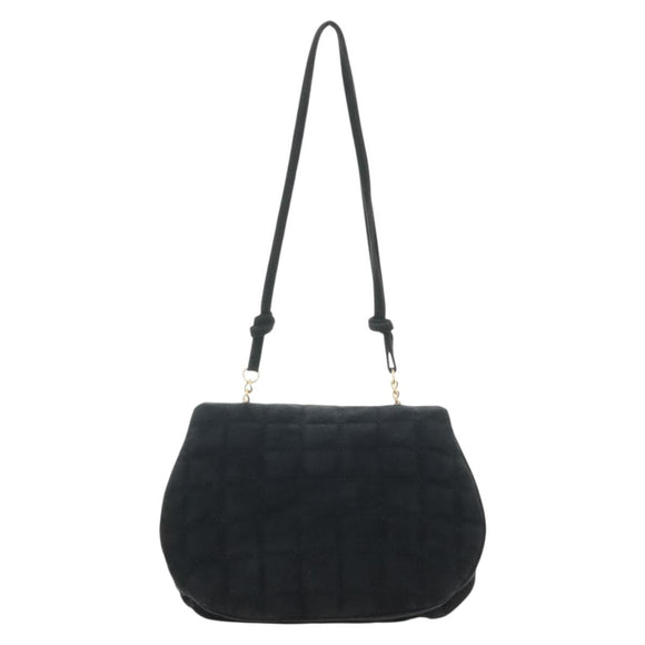 CHANEL Choco Bar Shoulder Bag Suede Black Gold CC Auth bs35523V