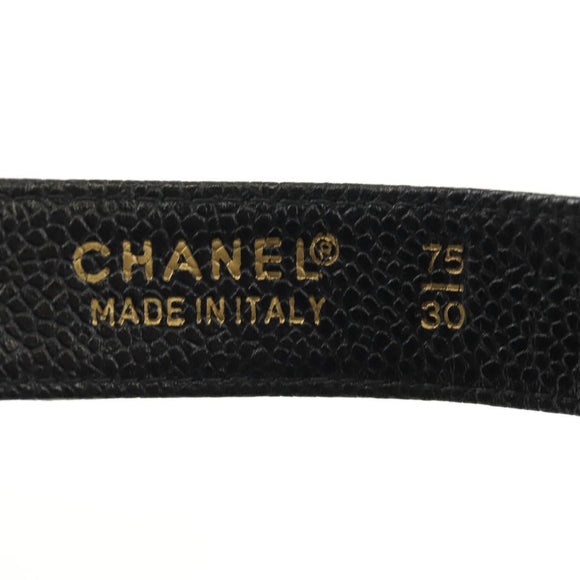 CHANEL Waist Bag Caviar Skin Black Gold CC Auth bs35525V