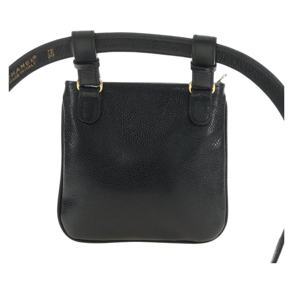 CHANEL Waist Bag Caviar Skin Black Gold CC Auth bs35525V