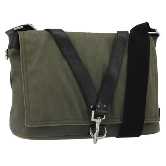 VALENTINO Shoulder Bag Canvas Khaki Silver Auth bs35528