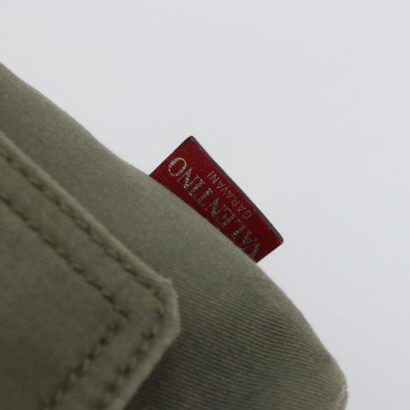 VALENTINO Shoulder Bag Canvas Khaki Silver Auth bs35528