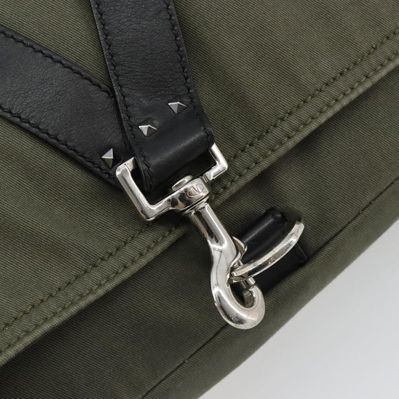 VALENTINO Shoulder Bag Canvas Khaki Silver Auth bs35528