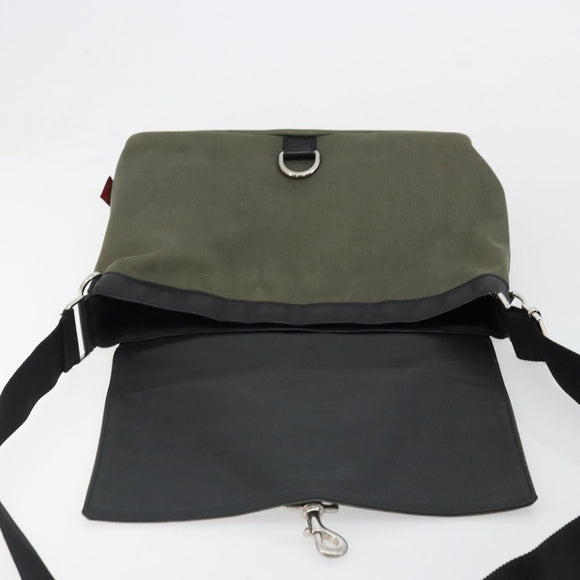 VALENTINO Shoulder Bag Canvas Khaki Silver Auth bs35528
