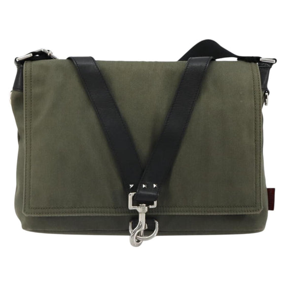 VALENTINO Shoulder Bag Canvas Khaki Silver Auth bs35528