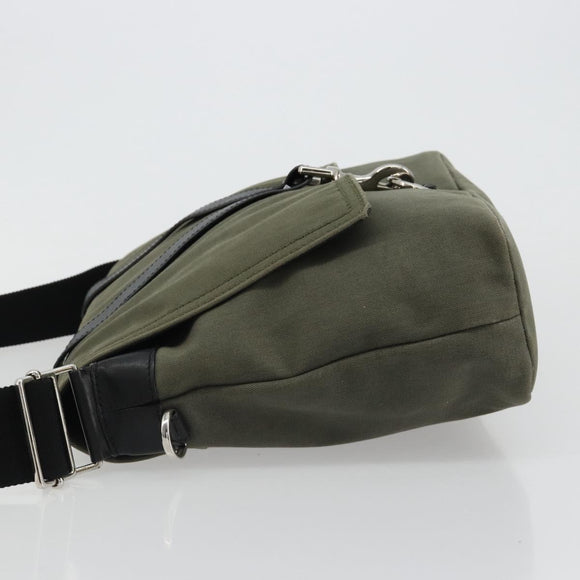VALENTINO Shoulder Bag Canvas Khaki Silver Auth bs35528