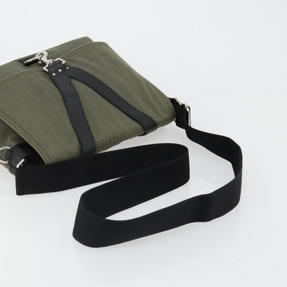 VALENTINO Shoulder Bag Canvas Khaki Silver Auth bs35528