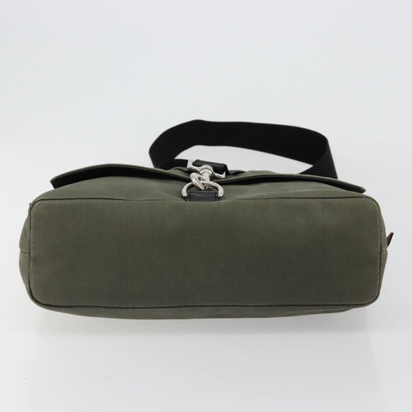 VALENTINO Shoulder Bag Canvas Khaki Silver Auth bs35528
