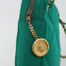 CHANEL Matelasse Chain Shoulder Bag Cotton Green Gold CC Auth bs35532-10