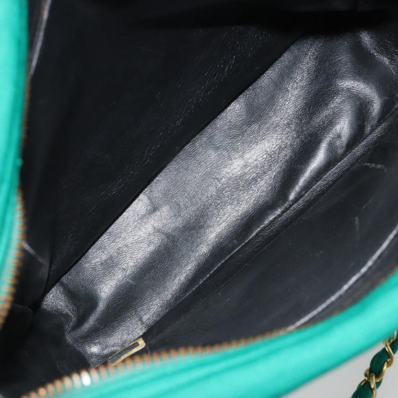 CHANEL Matelasse Chain Shoulder Bag Cotton Green Gold CC Auth bs35532