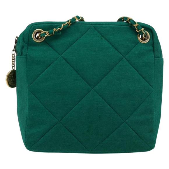 CHANEL Matelasse Chain Shoulder Bag Cotton Green Gold CC Auth bs35532