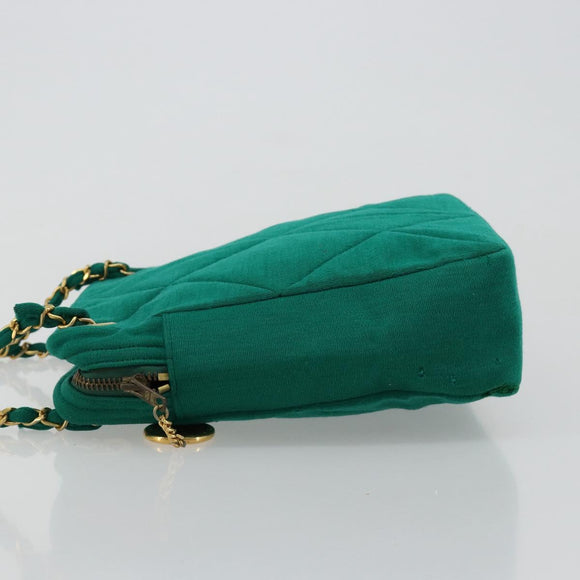 CHANEL Matelasse Chain Shoulder Bag Cotton Green Gold CC Auth bs35532