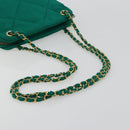CHANEL Matelasse Chain Shoulder Bag Cotton Green Gold CC Auth bs35532-7