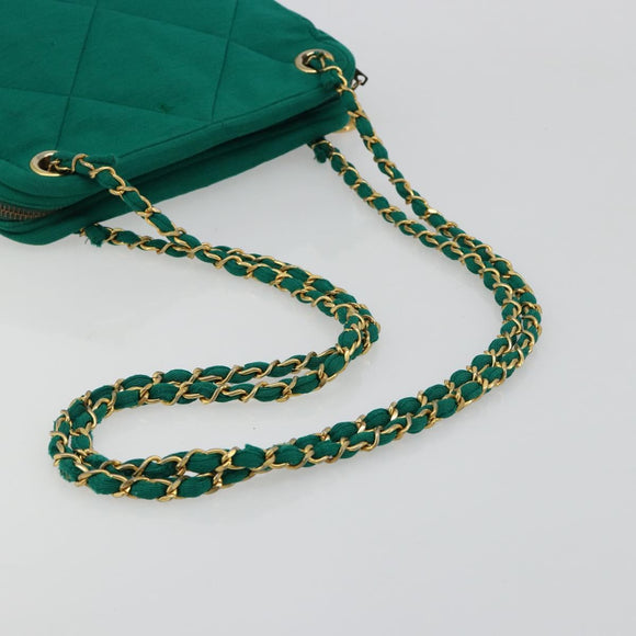 CHANEL Matelasse Chain Shoulder Bag Cotton Green Gold CC Auth bs35532