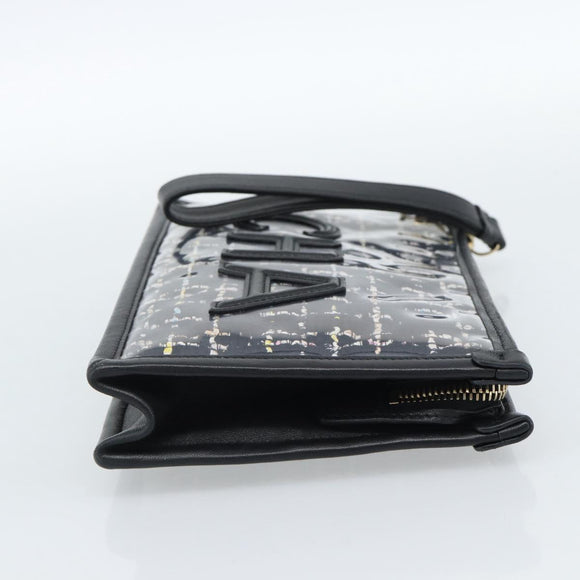 CHANEL Clutch Bag Vinyl Black Gold CC Auth bs35542V