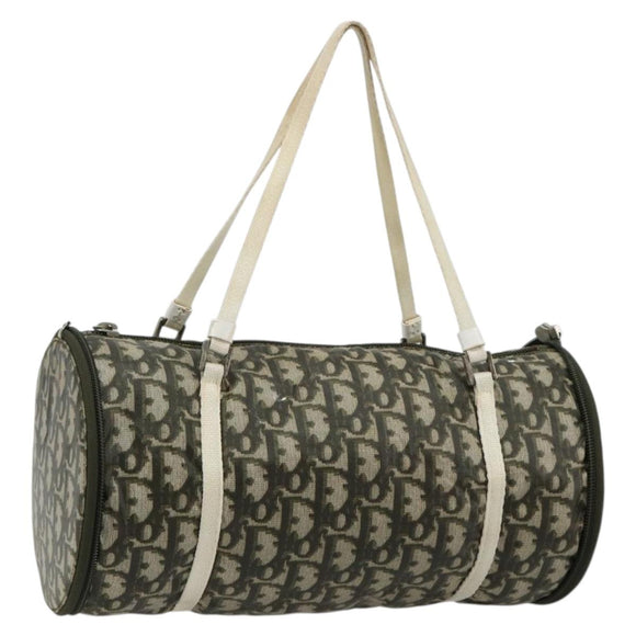 Christian Dior Trotter Canvas Hand Bag Nylon Khaki Silver Auth bs35543
