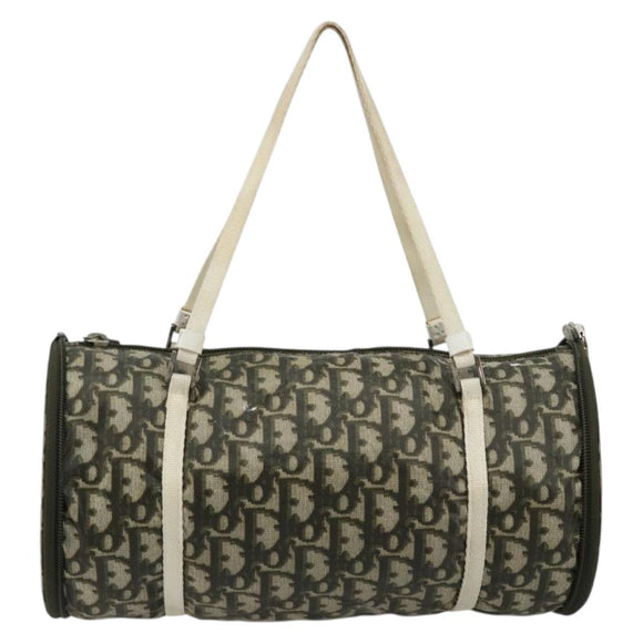 Christian Dior Trotter Canvas Hand Bag Nylon Khaki Silver Auth bs35543