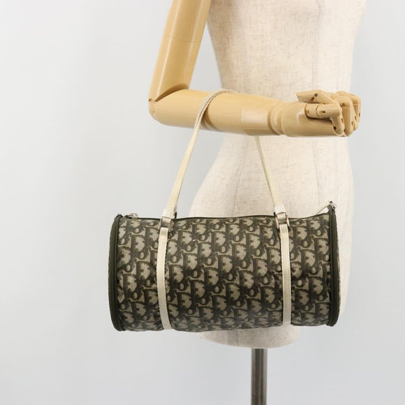 Christian Dior Trotter Canvas Hand Bag Nylon Khaki Silver Auth bs35543