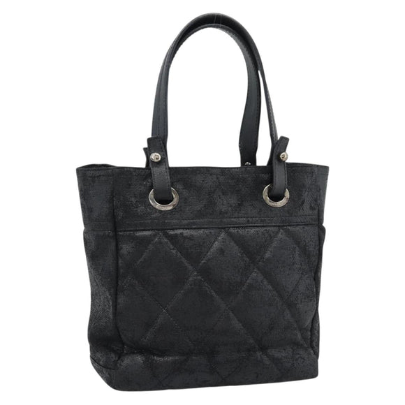 CHANEL Matelasse Tote Bag Coated Canvas Black Gold CC Auth bs35544
