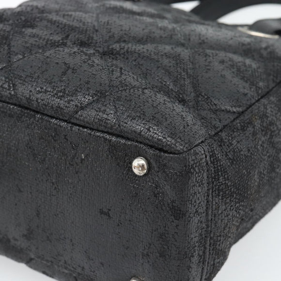 CHANEL Matelasse Tote Bag Coated Canvas Black Gold CC Auth bs35544