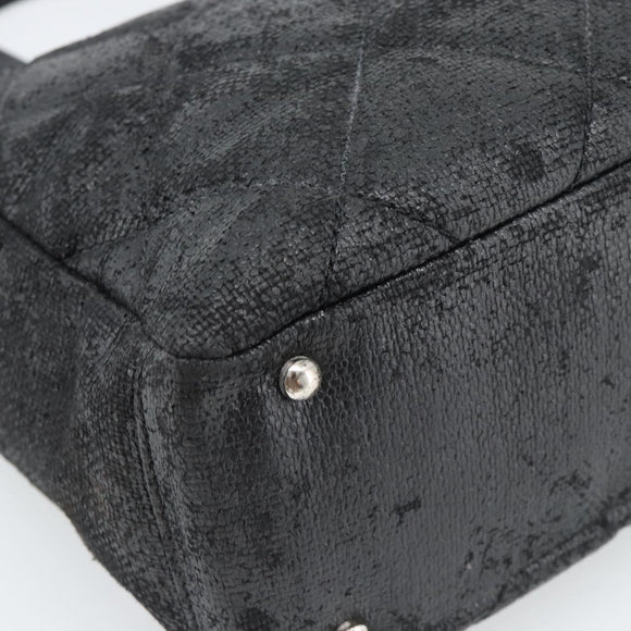 CHANEL Matelasse Tote Bag Coated Canvas Black Gold CC Auth bs35544