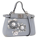 FENDI Shoulder Bag Leather 2way Light Blue Silver Auth bs35546-1
